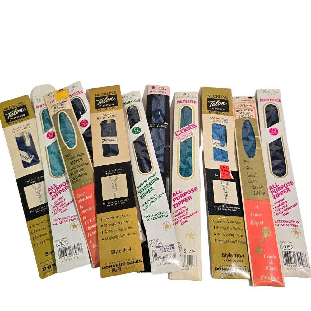 Vintage Zipper Lot BLUE Talon ZEPHyR Coats J and P Metal Sewing Navy Turquois 11